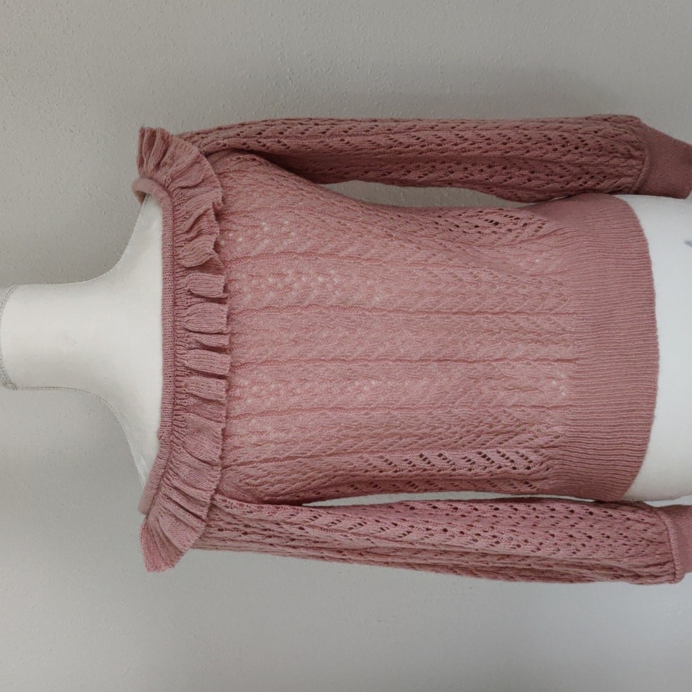 Open Knit With Ruffle Collar Sweater - Picture 4 of 9